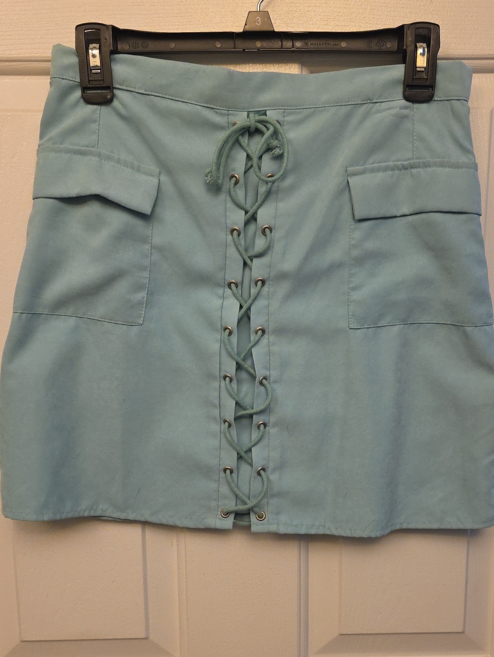 Wild Honey Light Blue Lace-Up Mini Skirt
